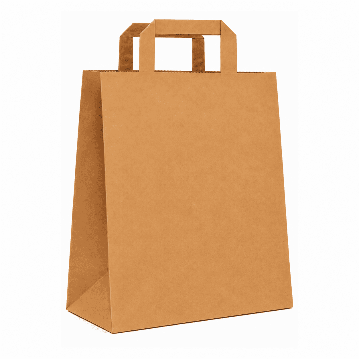 Hnedá papierová taška s plochým papierovým uchom – 26x10x33cm · bez potlače