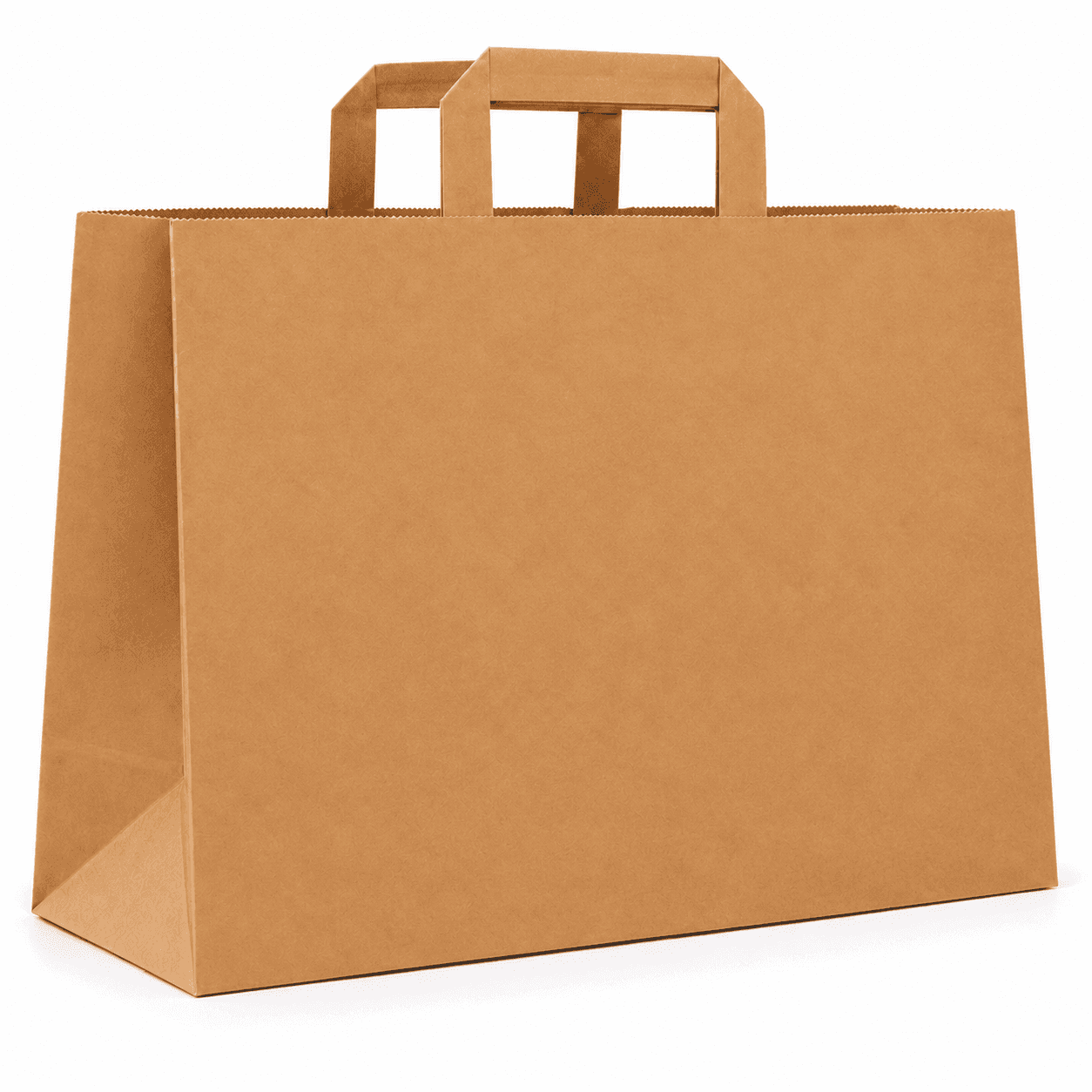 Hnedá papierová taška s plochým papierovým uchom – 32x22x24cm · bez potlače