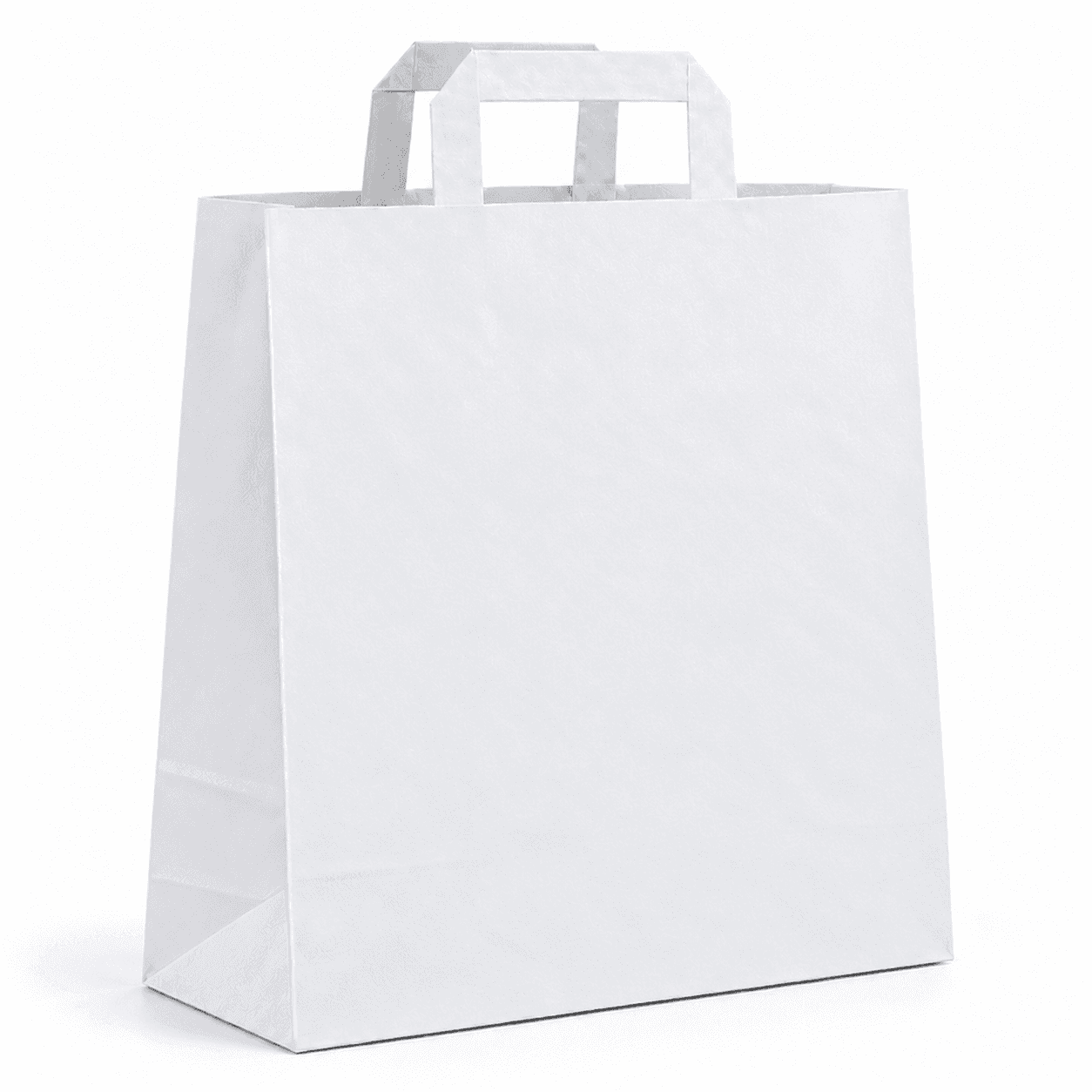 Biela papierová taška s plochým papierovým uchom – 26x10x33cm