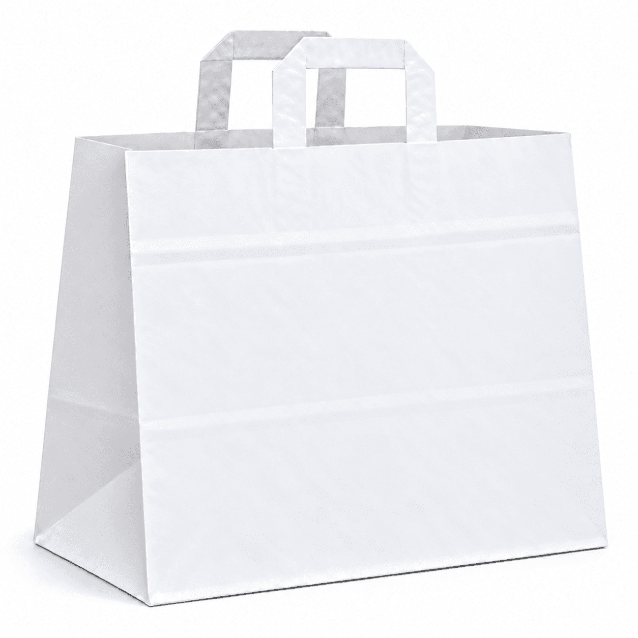 Biela papierová taška s plochým papierovým uchom – 32x22x24cm